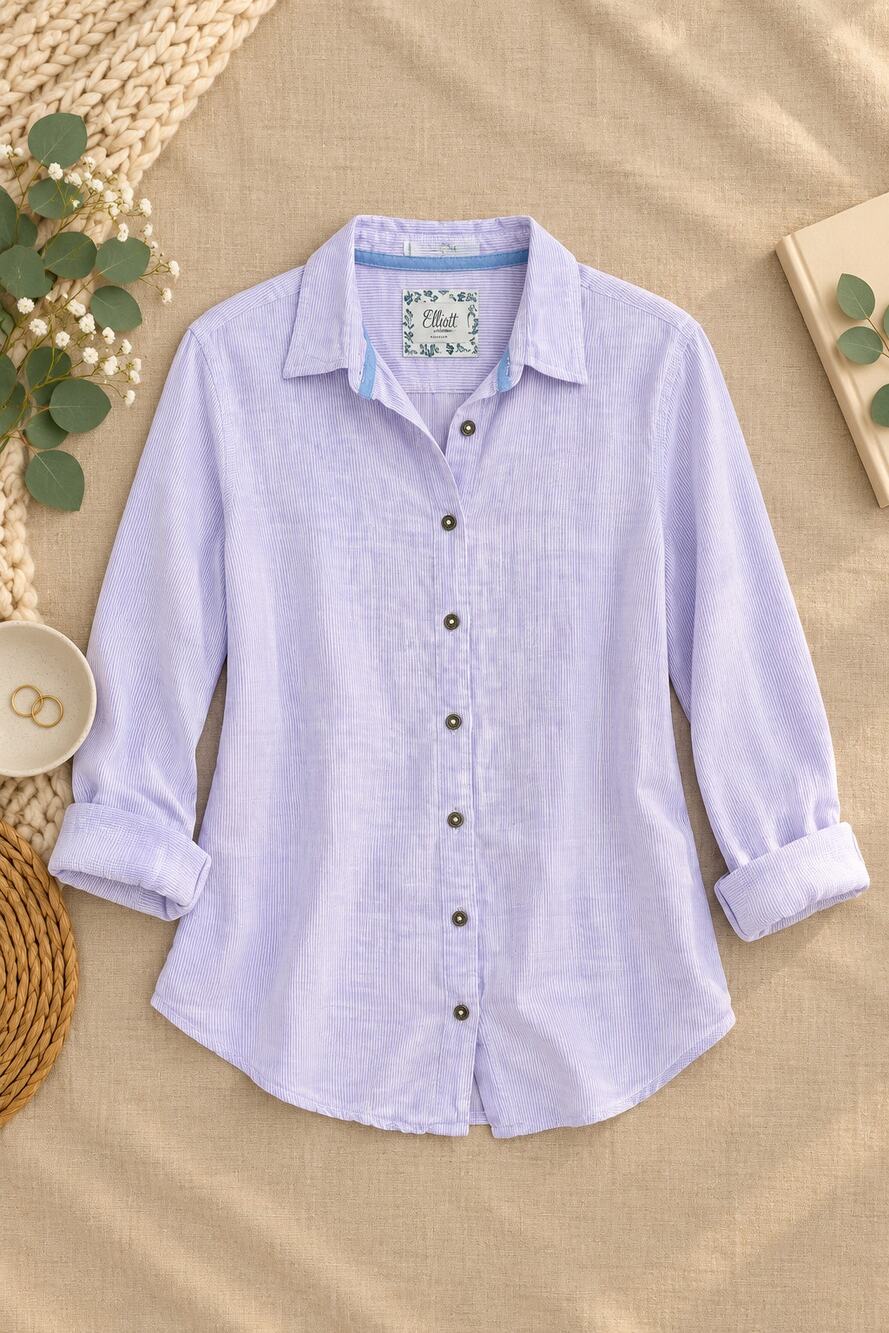 Ellen Orton Clothing Co Women’s Purple Stripe Linen Cotton Button Down Size M